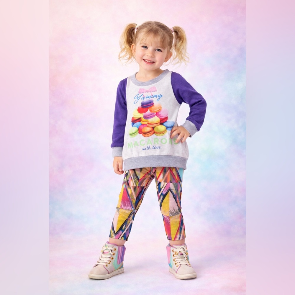 Colorful Baby Sara Toddler Macaron Sweater Top & Fun Leggings  Outfit 3T 4T NWT‎